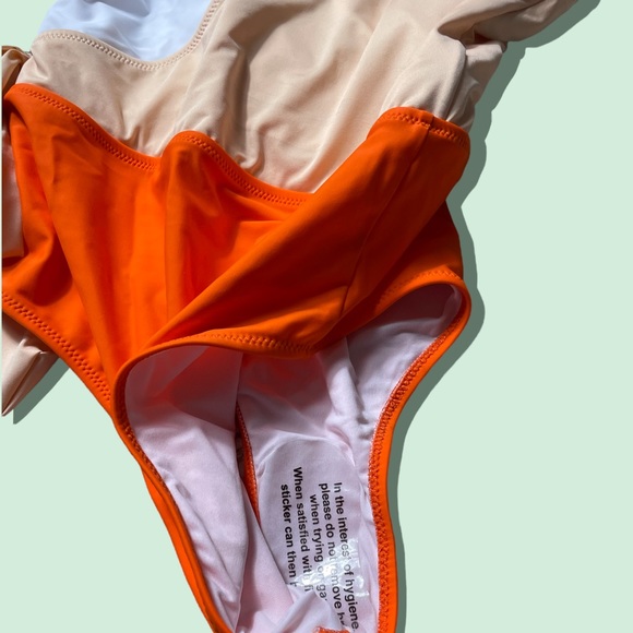 Woman's Aava White Orange Color Block Wrap One Piece Swimsuit NWT Size Small - Picture 4 of 6